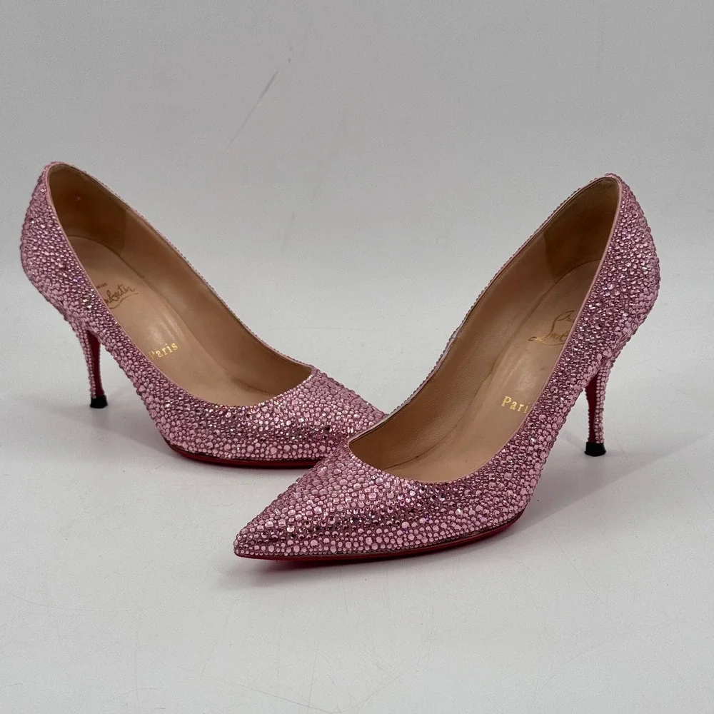 Christian Louboutin Swarovski Crystal Strass Pumps Blush Pink Heels 38.5